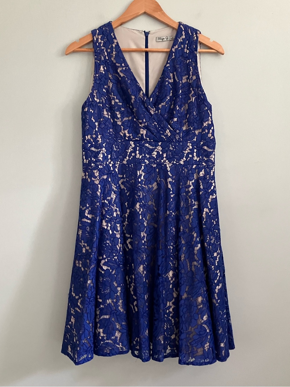 ELIZA J Royal Blue and Nude A-line Fit and Flare Lace Dress Size 10